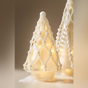New Anthropologie Glass Pearl Christmas Tree Ivory Short
